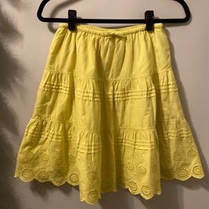 Mini Boden lemon yellow, cotton embroidered skirt, 9-10y, midi length
